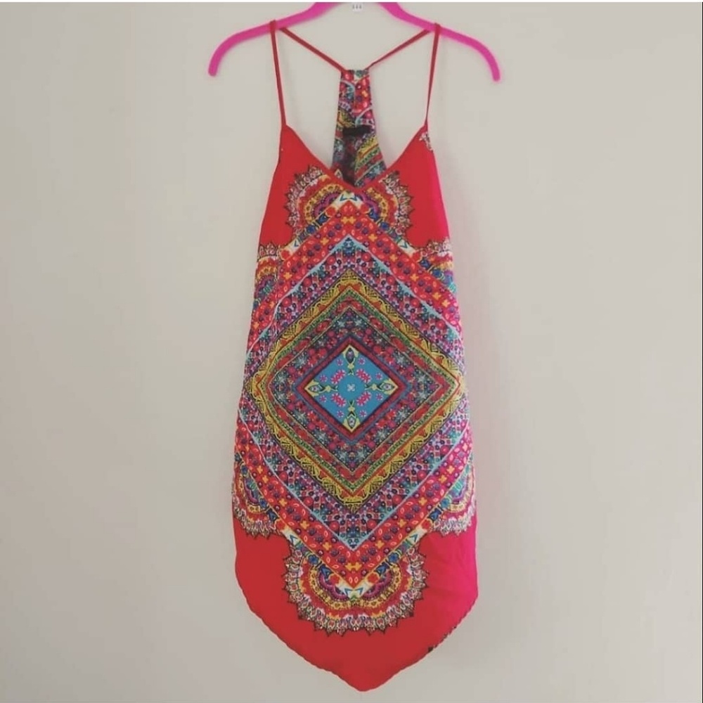 🍁 Boho Tunic Top Mini Dress Handkerchief Print